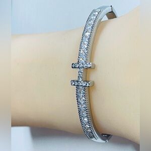 Silver Bracelet with Sparkling Zircon Crystal Accents. Bee-hook clasp *2-hinges